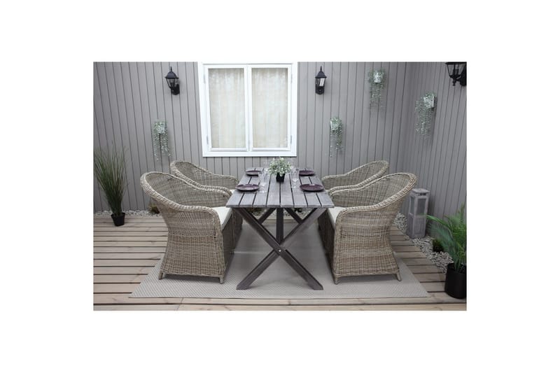 Utomhusmöbelgrupp 150 cm Bord & 4 Belize naturell stolar Grå - Grå - Utemöbler - Utegrupp - Matgrupp utomhus