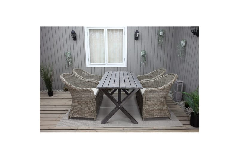 Utomhusmöbelgrupp 150 cm Bord & 4 Belize naturell stolar Grå - Grå - Utemöbler - Utegrupp - Matgrupp utomhus