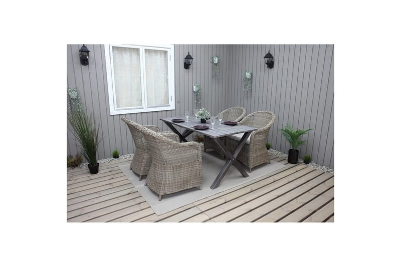 Utomhusmöbelgrupp 150 cm Bord & 4 Belize naturell stolar Grå - Grå - Utemöbler - Utegrupp - Matgrupp utomhus