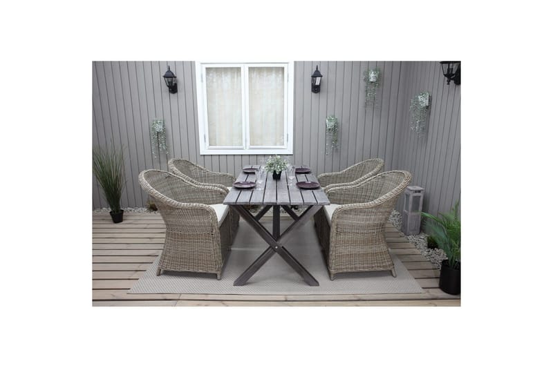 Utomhusmöbelgrupp 150 cm Bord & 4 Belize naturell stolar Grå - Grå - Utemöbler - Utegrupp - Matgrupp utomhus