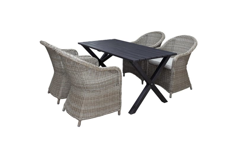 Utomhusmöbelgrupp 150 cm Bord & 4 Belize naturell stolar Svart - Svart - Utemöbler - Utegrupp - Matgrupp utomhus