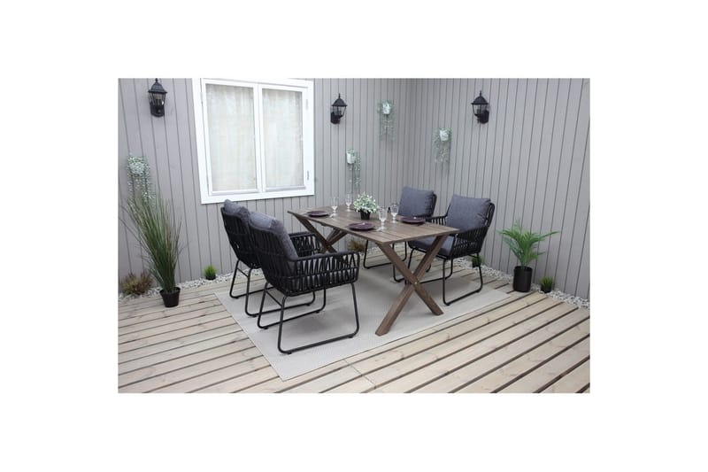 Utomhusmöbelgrupp 150 cm Bord & 4 Levanto grå stolar Brun - Brun - Utemöbler - Utegrupp - Matgrupp utomhus