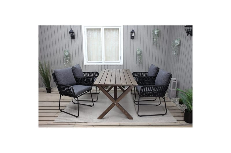 Utomhusmöbelgrupp 150 cm Bord & 4 Levanto grå stolar Brun - Brun - Utemöbler - Utegrupp - Matgrupp utomhus