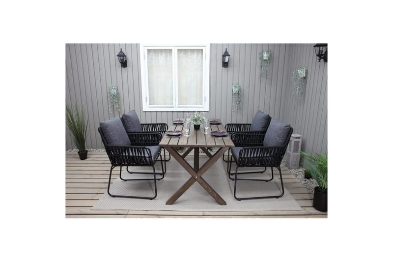 Utomhusmöbelgrupp 150 cm Bord & 4 Levanto grå stolar Brun - Brun - Utemöbler - Utegrupp - Matgrupp utomhus