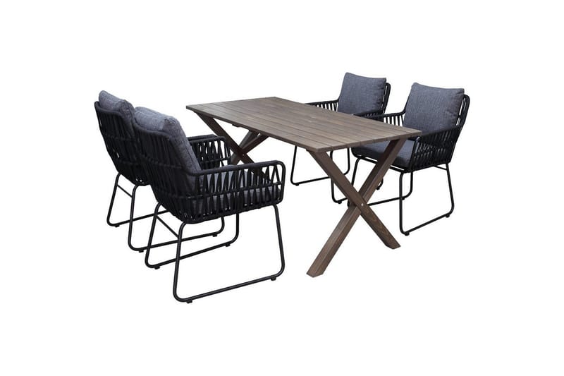 Utomhusmöbelgrupp 150 cm Bord & 4 Levanto grå stolar Brun, Brun