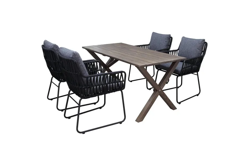 Utomhusmöbelgrupp 150 cm Bord & 4 Levanto grå stolar Brun - Brun - Utemöbler - Utegrupp - Matgrupp utomhus