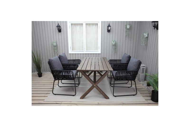 Utomhusmöbelgrupp 150 cm Bord & 4 Levanto grå stolar Brun - Brun - Utemöbler - Utegrupp - Matgrupp utomhus