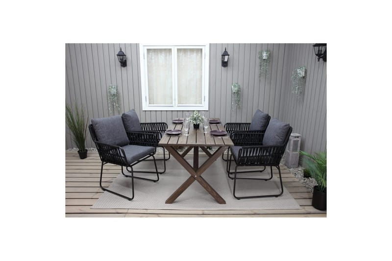 Utomhusmöbelgrupp 150 cm Bord & 4 Levanto grå stolar Brun - Brun - Utemöbler - Utegrupp - Matgrupp utomhus