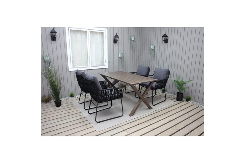 Utomhusmöbelgrupp 150 cm Bord & 4 Levanto grå stolar Brun - Brun - Utemöbler - Utegrupp - Matgrupp utomhus