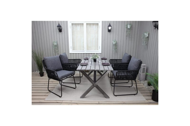 Utomhusmöbelgrupp 150 cm Bord & 4 Levanto grå stolar Grå - Grå - Utemöbler - Utegrupp - Matgrupp utomhus
