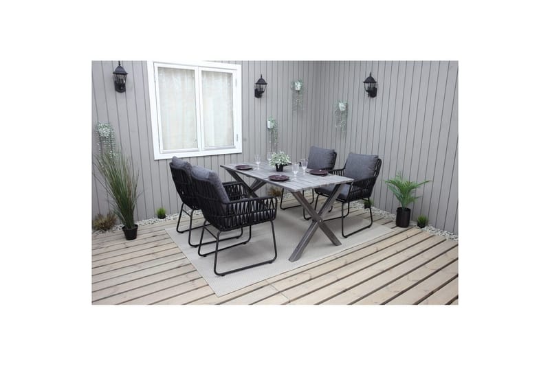 Utomhusmöbelgrupp 150 cm Bord & 4 Levanto grå stolar Grå - Grå - Utemöbler - Utegrupp - Matgrupp utomhus