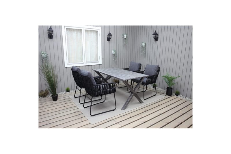 Utomhusmöbelgrupp 150 cm Bord & 4 Levanto grå stolar Grå - Grå - Utemöbler - Utegrupp - Matgrupp utomhus