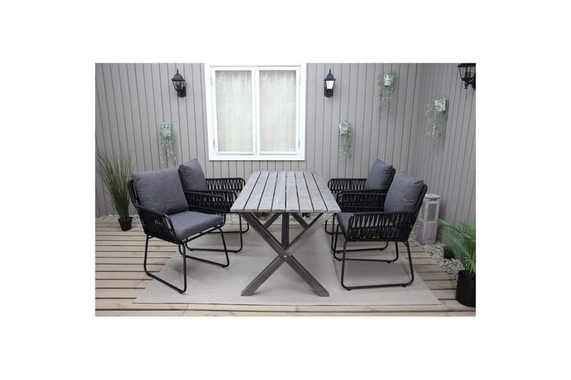 Utomhusmöbelgrupp 150 cm Bord & 4 Levanto grå stolar Grå - Grå - Utemöbler - Utegrupp - Matgrupp utomhus