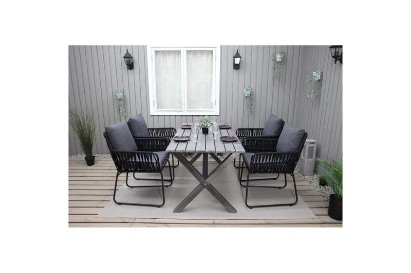 Utomhusmöbelgrupp 150 cm Bord & 4 Levanto grå stolar Grå - Grå - Utemöbler - Utegrupp - Matgrupp utomhus