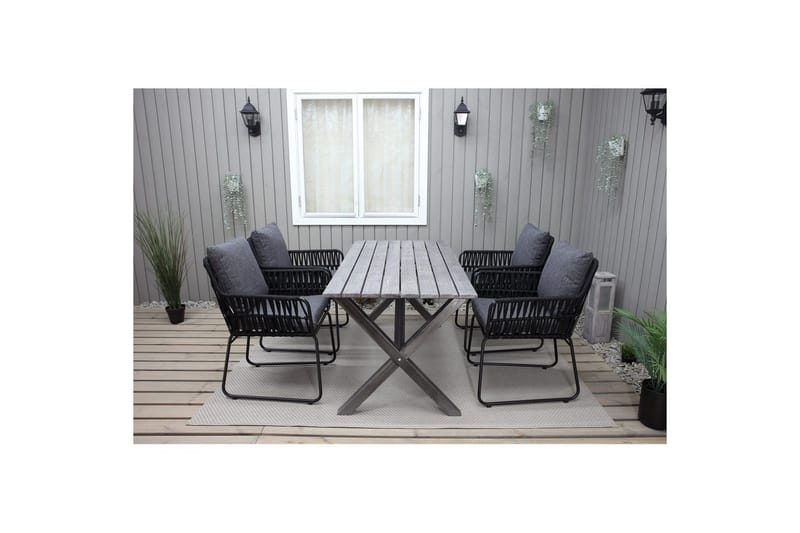 Utomhusmöbelgrupp 150 cm Bord & 4 Levanto grå stolar Grå - Grå - Utemöbler - Utegrupp - Matgrupp utomhus