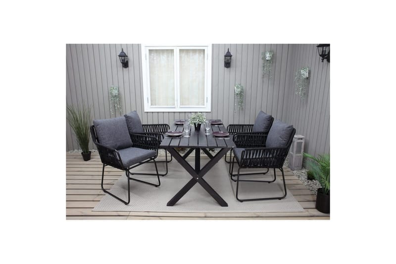 Utomhusmöbelgrupp 150 cm Bord & 4 Levanto grå stolar Svart - Svart - Utemöbler - Utegrupp - Matgrupp utomhus