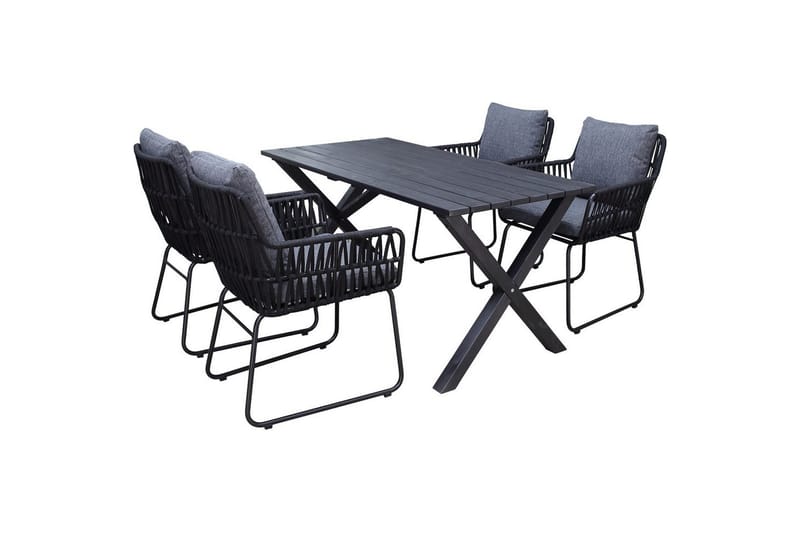 Utomhusmöbelgrupp 150 cm Bord & 4 Levanto grå stolar Svart, Svart