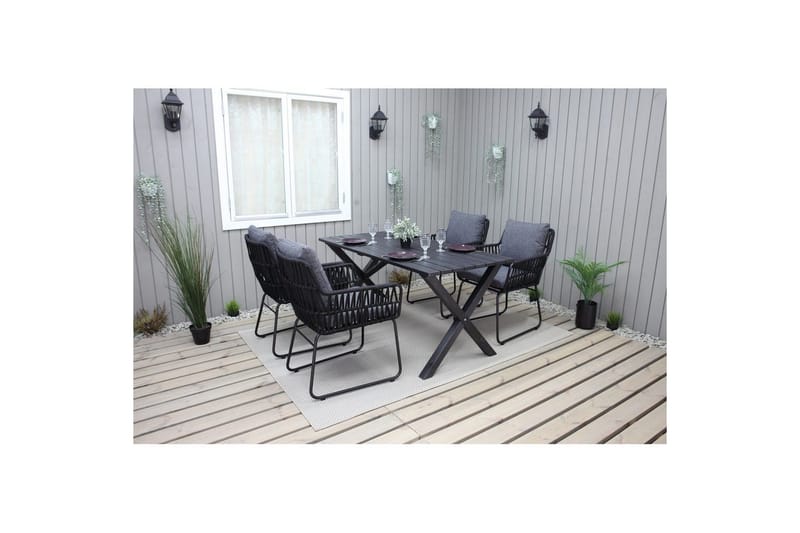 Utomhusmöbelgrupp 150 cm Bord & 4 Levanto grå stolar Svart - Svart - Utemöbler - Utegrupp - Matgrupp utomhus