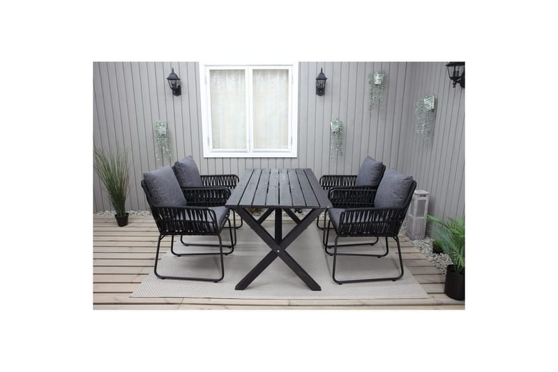 Utomhusmöbelgrupp 150 cm Bord & 4 Levanto grå stolar Svart - Svart - Utemöbler - Utegrupp - Matgrupp utomhus