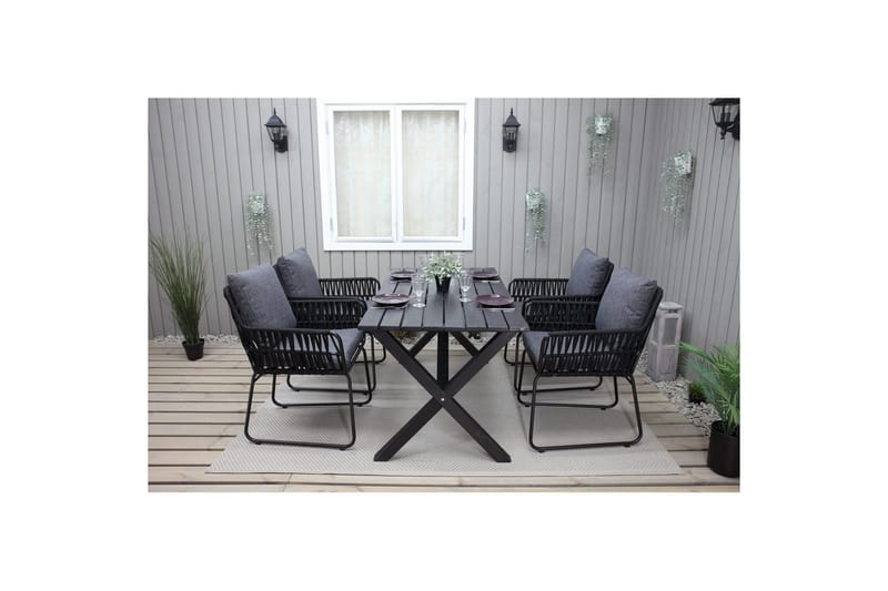 Utomhusmöbelgrupp 150 cm Bord & 4 Levanto grå stolar Svart - Svart - Utemöbler - Utegrupp - Matgrupp utomhus