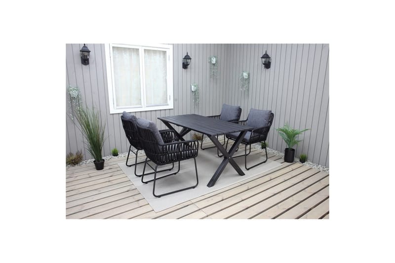 Utomhusmöbelgrupp 150 cm Bord & 4 Levanto grå stolar Svart - Svart - Utemöbler - Utegrupp - Matgrupp utomhus
