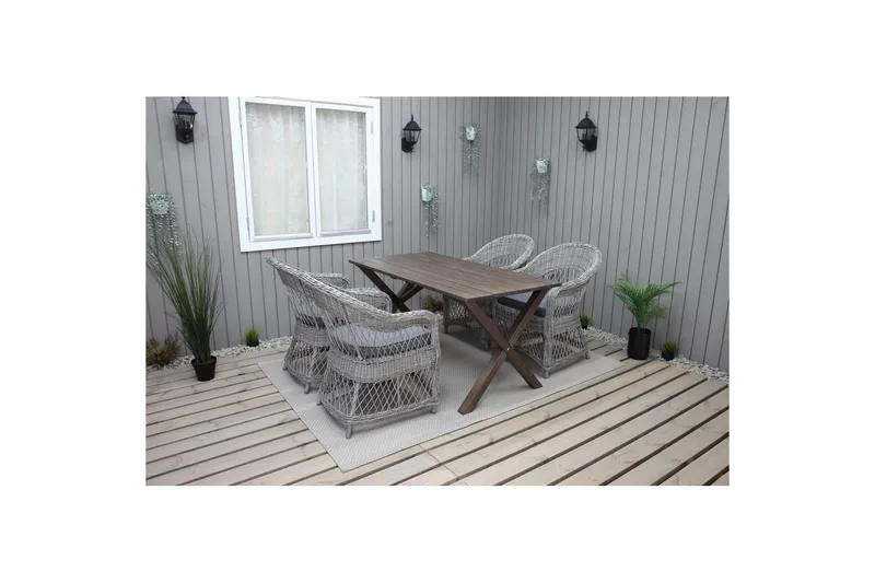 Utomhusmöbelgrupp 150 cm Bord & 4 Merida grå stolar Brun - Brun - Utemöbler - Utegrupp - Matgrupp utomhus