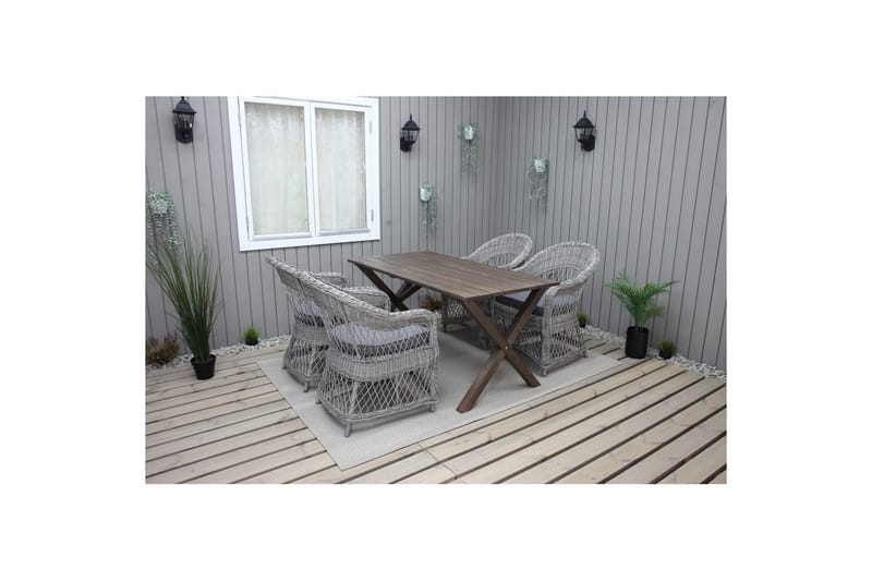 Utomhusmöbelgrupp 150 cm Bord & 4 Merida grå stolar Brun - Brun - Utemöbler - Utegrupp - Matgrupp utomhus