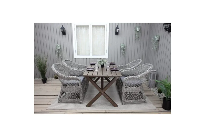 Utomhusmöbelgrupp 150 cm Bord & 4 Merida grå stolar Brun - Brun - Utemöbler - Utegrupp - Matgrupp utomhus