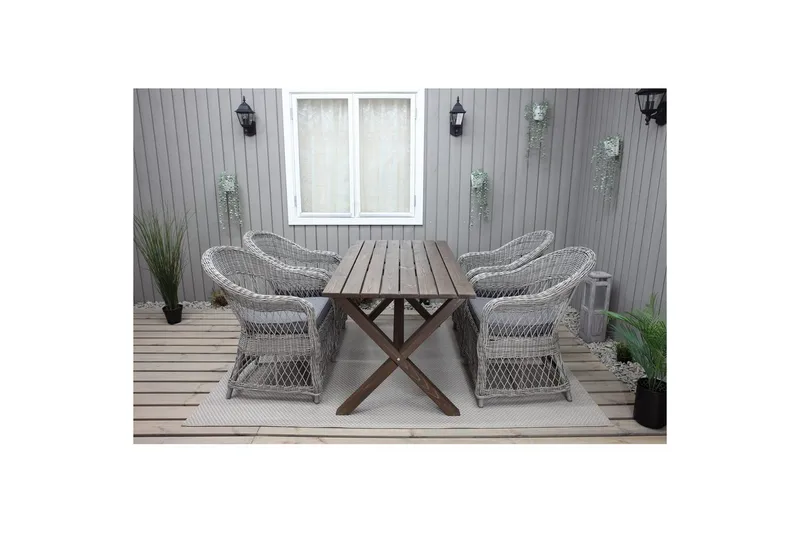 Utomhusmöbelgrupp 150 cm Bord & 4 Merida grå stolar Brun - Brun - Utemöbler - Utegrupp - Matgrupp utomhus