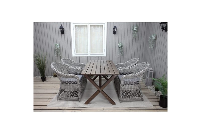 Utomhusmöbelgrupp 150 cm Bord & 4 Merida grå stolar Brun - Brun - Utemöbler - Utegrupp - Matgrupp utomhus