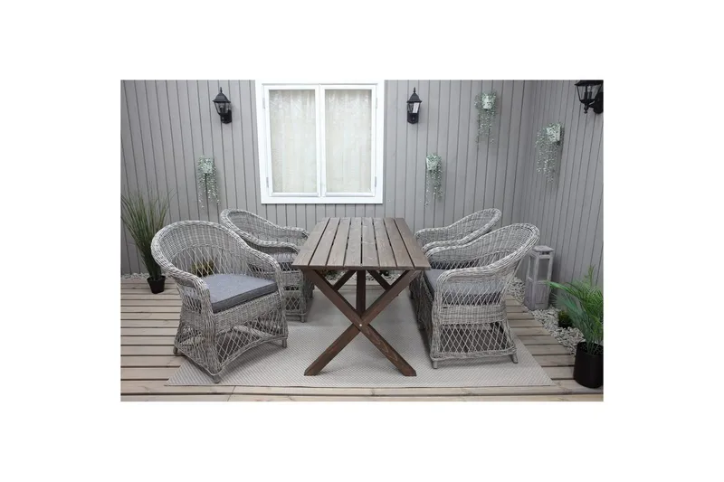 Utomhusmöbelgrupp 150 cm Bord & 4 Merida grå stolar Brun - Brun - Utemöbler - Utegrupp - Matgrupp utomhus