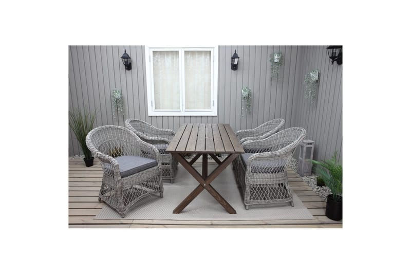Utomhusmöbelgrupp 150 cm Bord & 4 Merida grå stolar Brun - Brun - Utemöbler - Utegrupp - Matgrupp utomhus
