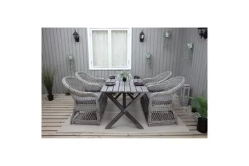 Utomhusmöbelgrupp 150 cm Bord & 4 Merida grå stolar Grå - Grå - Utemöbler - Utegrupp - Matgrupp utomhus