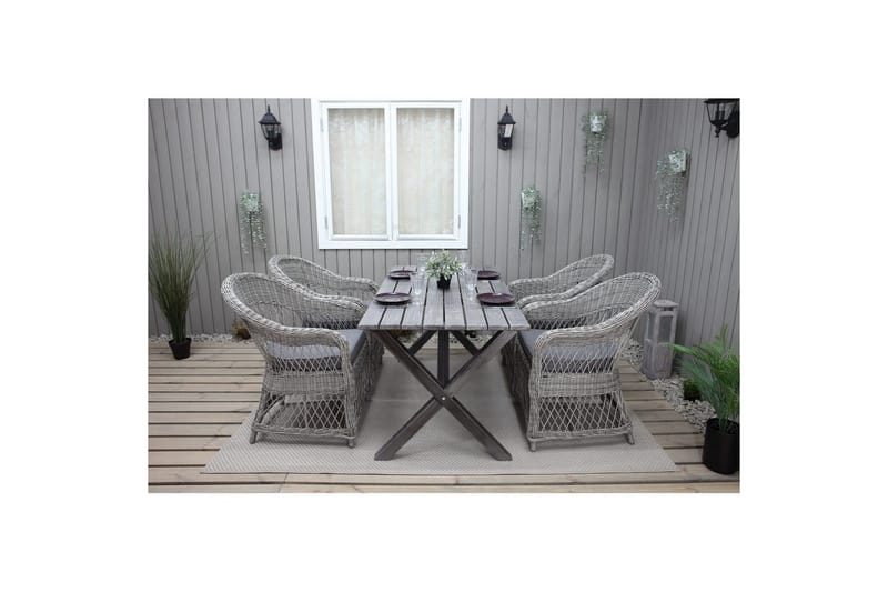 Utomhusmöbelgrupp 150 cm Bord & 4 Merida grå stolar Grå - Grå - Utemöbler - Utegrupp - Matgrupp utomhus