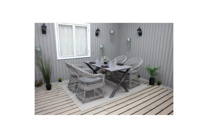 Utomhusmöbelgrupp 150 cm Bord & 4 Merida grå stolar Grå - Grå - Utemöbler - Utegrupp - Matgrupp utomhus