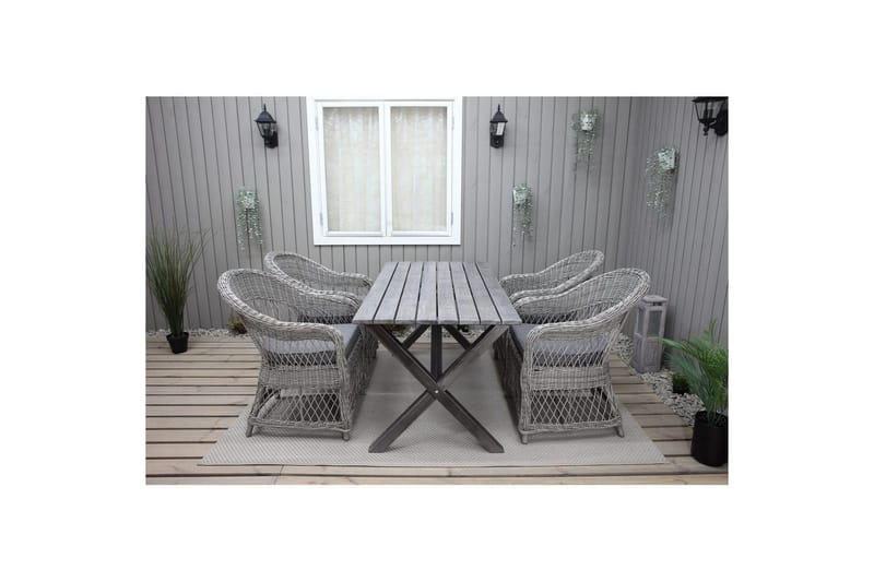 Utomhusmöbelgrupp 150 cm Bord & 4 Merida grå stolar Grå - Grå - Utemöbler - Utegrupp - Matgrupp utomhus