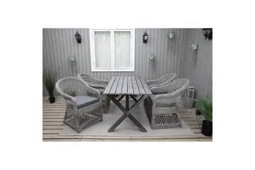 Utomhusmöbelgrupp 150 cm Bord & 4 Merida grå stolar Grå - Grå - Utemöbler - Utegrupp - Matgrupp utomhus