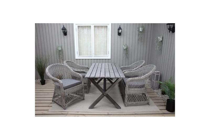 Utomhusmöbelgrupp 150 cm Bord & 4 Merida grå stolar Grå - Grå - Utemöbler - Utegrupp - Matgrupp utomhus