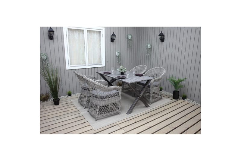 Utomhusmöbelgrupp 150 cm Bord & 4 Merida grå stolar Grå - Grå - Utemöbler - Utegrupp - Matgrupp utomhus