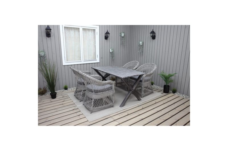 Utomhusmöbelgrupp 150 cm Bord & 4 Merida grå stolar Grå - Grå - Utemöbler - Utegrupp - Matgrupp utomhus