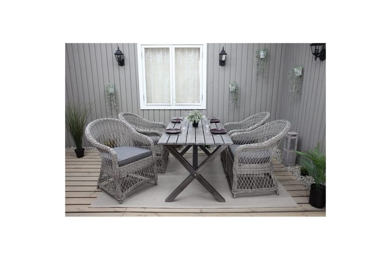 Utomhusmöbelgrupp 150 cm Bord & 4 Merida grå stolar Grå - Grå - Utemöbler - Utegrupp - Matgrupp utomhus