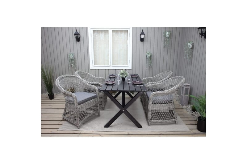 Utomhusmöbelgrupp 150 cm Bord & 4 Merida grå stolar Svart - Svart - Utemöbler - Utegrupp - Matgrupp utomhus