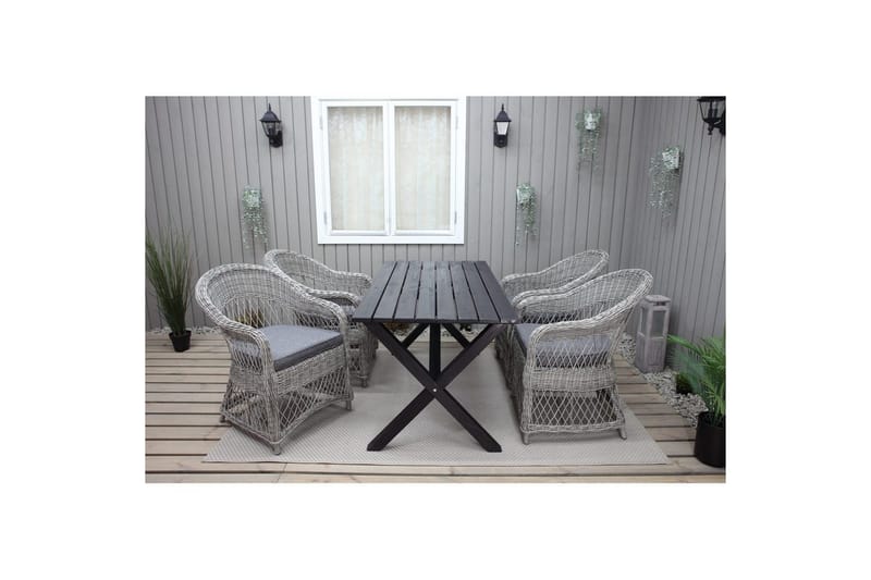 Utomhusmöbelgrupp 150 cm Bord & 4 Merida grå stolar Svart - Svart - Utemöbler - Utegrupp - Matgrupp utomhus