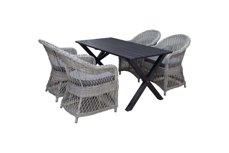 Utomhusmöbelgrupp 150 cm Bord & 4 Merida grå stolar Svart - Svart - Utemöbler - Utegrupp - Matgrupp utomhus