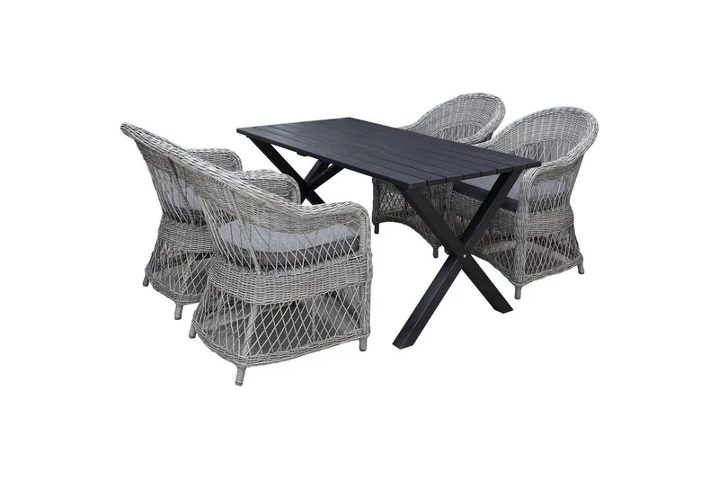Utomhusmöbelgrupp 150 cm Bord & 4 Merida grå stolar Svart, Svart