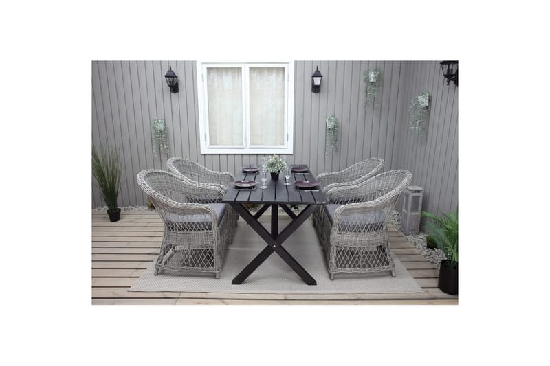 Utomhusmöbelgrupp 150 cm Bord & 4 Merida grå stolar Svart - Svart - Utemöbler - Utegrupp - Matgrupp utomhus