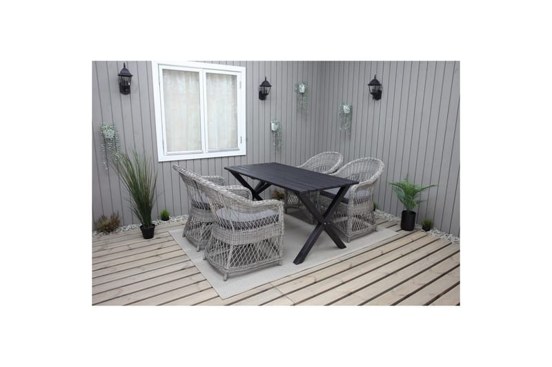 Utomhusmöbelgrupp 150 cm Bord & 4 Merida grå stolar Svart - Svart - Utemöbler - Utegrupp - Matgrupp utomhus