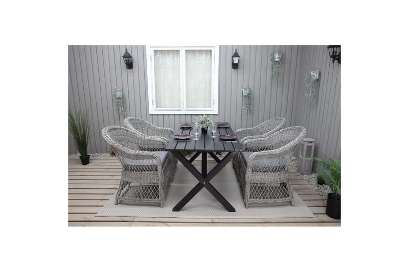 Utomhusmöbelgrupp 150 cm Bord & 4 Merida grå stolar Svart - Svart - Utemöbler - Utegrupp - Matgrupp utomhus