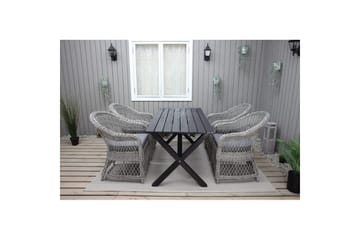 Utomhusmöbelgrupp 150 cm Bord & 4 Merida grå stolar Svart - Svart - Utemöbler - Utegrupp - Matgrupp utomhus