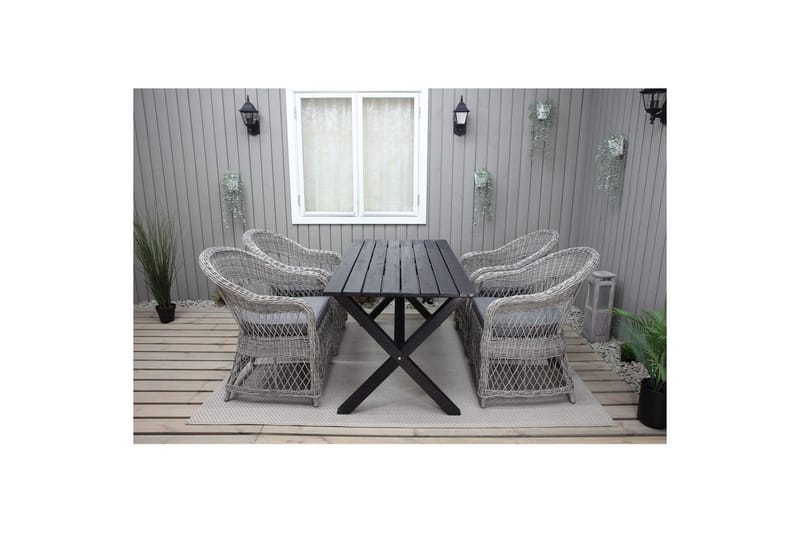 Utomhusmöbelgrupp 150 cm Bord & 4 Merida grå stolar Svart - Svart - Utemöbler - Utegrupp - Matgrupp utomhus
